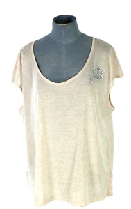Cortefiel Size 14 Blouse Linen Blend Lightweight Cap Sleeve Crystals Embellished - Picture 1 of 8