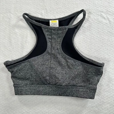 Sujetador deportivo C&C California espalda deportiva cuello alto para mujer X-pequeño gris malla negra Foto 1 de 4