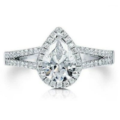 GIA Certified 3.00 Carat Pear Shape Diamond Engagement Ring 18k White Gold Foto 1 de 3