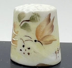 Porcelain Thimble Hand Painted Butterfly Golden Yellow Brown Flowers Signed 1993 - Picture 1 of 8