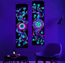 2 Blacklight Eyes Tapestry UV Reactive Tree of Life Tapestries Trippy Vines tape