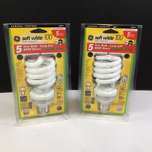 GE Spiral Soft White 100 Long Life Energy Saver Uses only 26 Watts Lot of 2 NEW - Picture 1 of 4