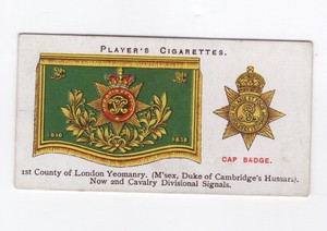 Players Drum Banners & Cap Badges 1924 #40 1st County of London Yeomanry Hussars