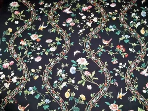 BRUNSCHWIG & FILS SILK ROAD BIRDS FLORAL SCROLLS COTTON PRINT FABRIC 6 YARDS - Picture 1 of 10