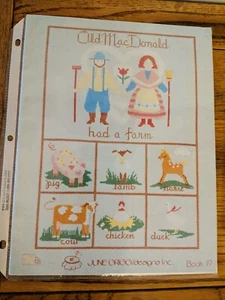 Vintage 1989 June Grigg cross stitch pattern OLD MAC DONALD Had a Farm...Sampler - Picture 1 of 3