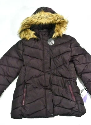 Chaqueta acolchada Madden Girl para mujer nueva S borgoña desmontable de piel sintética con capucha gruesa Foto 1 de 4