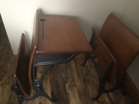 Antique Cast Iron & Wood School Desk Double seat. Pickup ONLY 45504 Cover