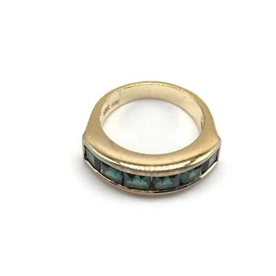 925 Sterling Silver Gold Plated Vermeil Lab Green Spinel Band Ring Size 6 - Image 1 of 4