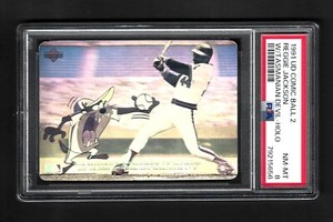 1991 UPPER DECK COMIC BALL 2 HOLOGRAM REGGIE JACKSON W/ TASMANIAN DEVIL PSA 8