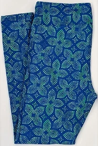 TC LuLaRoe Tall & Curvy Leggings Cute Green Dots Flowers Print on Blue NWT T84 - Picture 1 of 6