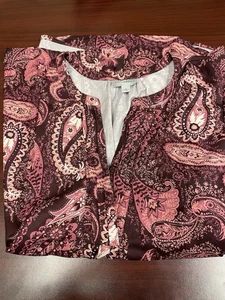 CATHERINES Career Paisley Blouse Tunic Top 2X Mauve Pinks Bust 52 31L Euc Modest - Picture 1 of 6