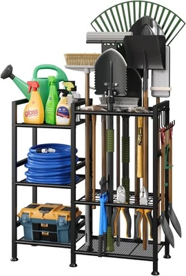 Organizador de ferramentas de jardim keomaisyto para organização de garagem 3 níveis armazenamento de ferramentas de quintal - Imagem 1 de 4
