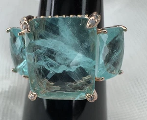 Sz 8 Bomb Party MHA Ring - RG75431 "Let Your Soul Shine" Aquamarine On Rose Gold - Picture 1 of 6