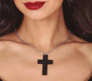 Halskette Kreuz schwarz Schmuck Halloween Karneval Fastnacht Zubehör - Bild 1 von 3