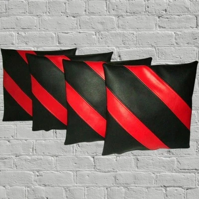 New Black & Red Leather Cushion Pillow Cover Soft Lambskin - Image 1 of 2