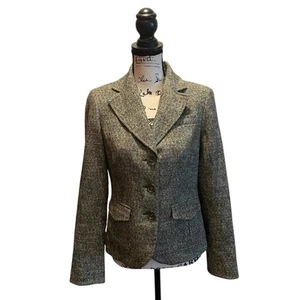 Ann Taylor Tweed Blazer Jacket Green Size 4 Wool Blend Business office Preppy - Picture 1 of 12
