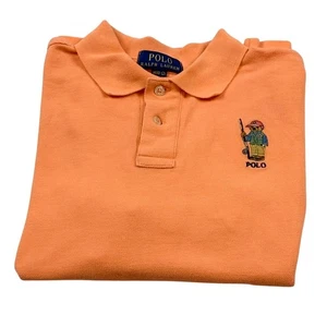 Polo Ralph Lauren Boy M (10-12) Angler Polo Bear Peach Orange Polo Preppy School - Picture 1 of 8
