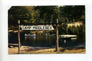 Ashby MA Mass Vintage 60er Postkarte, 4-H Camp Middlesex, Floß, Menschen, Boote - Bild 1 von 2