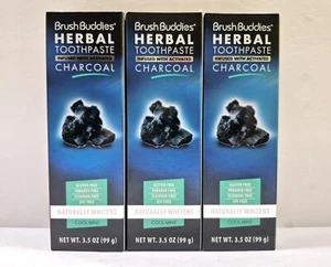 Brush Buddies Herbal Toothpaste 3.5oz Activated Charcoal Cool Mint 3 pack - Picture 1 of 4