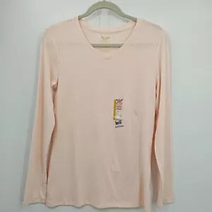 Faded Glory T Shirt Size Large Pale Peach Long Sleeve V Neck - Picture 1 of 9