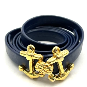 Vintage Dotty Smith Nautical Navy Blue Skinny Belt Gold Tone 32" - Picture 1 of 6