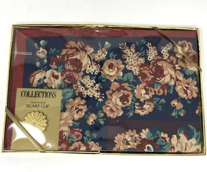 Montgomery Ward Floral Scarf and Gold Scarf Clip Boxed Set NEW Vintage - Picture 1 of 7