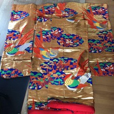 Giapponese Kimono Accappatoio Uchikake Abito Cardigan Giacca Fagiano Oro Rosso