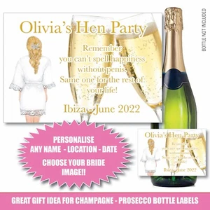 Personalisiertes Flaschenetikett Henne Braut Hochzeit Champagner Prosecco unhöflich lustig 173 - Bild 1 von 6