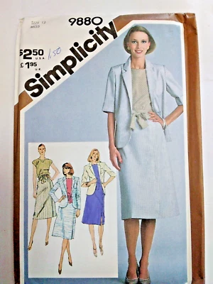 Top Slim Skirt Blazer Jacket Sash 12 Simplicity 9880 Sewing Pattern VTG UC Suit - Image 1 of 4
