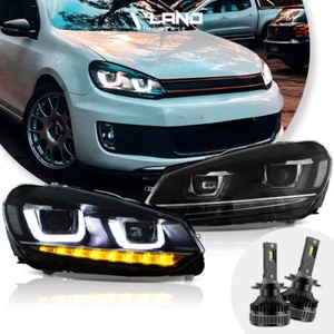 VLAND LED DRL Headlights Sequential+LED Bulbs For 2010-2014 Volkswagen Golf MK6 - Picture 1 of 17