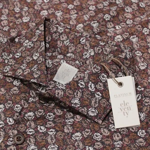 Eleventy Platinum NWT Button Down Shirt Size M in Browns/Black/White/Red Floral - Picture 1 of 10