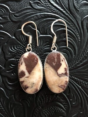 Brincos pendentes ovais de jaspe de coco artesanal sudoeste moldura gota de chuva 1,5" - Imagem 1 de 4