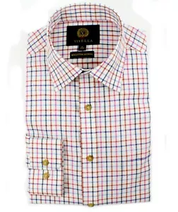 Camicia uomo Viyella 80/20 Wine & Navy Medium Tattersall vestibilità classica manica lunga - Foto 1 di 2
