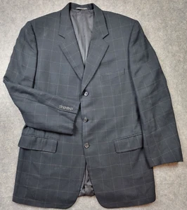 Corneliani Sport Coat Mens 54L Black Windowpane Virgin Wool Silk Made In Italy - Picture 1 of 17
