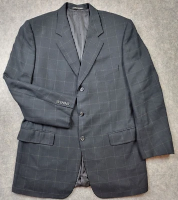 Corneliani Sport Coat Mens 54L Black Windowpane Virgin Wool Silk Made In Italy - Image 1 of 4
