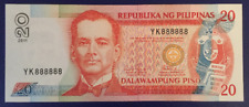 PHILIPPINES 2011 20 Piso Block Solid Lucky Number YK888888 UNC