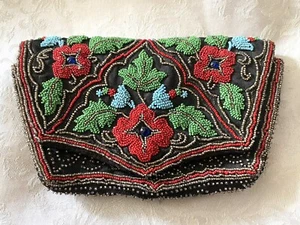 Vintage 50er Jahre Seide Perlen Handtasche Clutch Tasche Paris - Bild 1 von 10