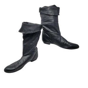Vintage Zodiac schwarz Leder lässig Klappstiefel 11 USA Pirat Cosplay Stadt - Bild 1 von 13