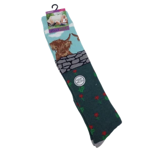 Wellington Ladies UK 4-7 EU 37-41 Highland Cow Design Boot Socks With Lycra New - Picture 1 of 5
