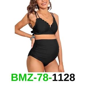 Charmo Scalloped Maternity Bikini Swimsuit Two Piece High Waist Ruched, XL - Picture 1 of 4