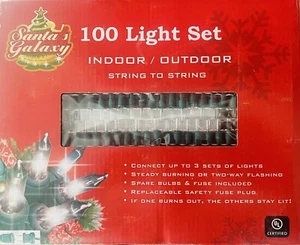 White ￼100 Light Set Indoor/Outdoor String To String / Santa’s Galaxy - Picture 1 of 2
