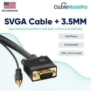 SVGA Super VGA 3,5mm Aux Audio Câble Vidéo Mâle vers Mâle Moniteur Cordon Lot de 15 Broches - Photo 1/9