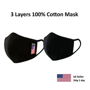 2/4 piezas x máscara facial de algodón negro lavable y reutilizable en 3D con máscara de bandera estadounidense - Imagen 1 de 12
