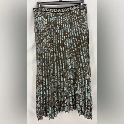 Falda Grande Soft Surroundings Mujer’s 12 Maxi Plisada Marrón y Azul Estampado Foto 1 de 4