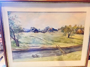 Vintage Landscape Watercolor Painting On Paper by Dickinson - Picture 1 of 8