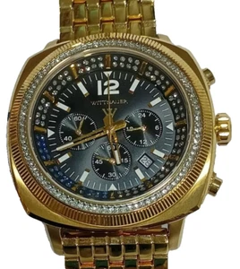WN3060 WITTNAUER BLACK DIAL DIAMOND ACCENT CHRONOGRAPH MEN'S WATCH M-51 - Picture 1 of 19