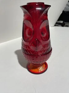Viking - Ruby Red Owl Fairy Lamp - Glass -Votive Candle Tea Light Holder Vintage - Picture 1 of 9