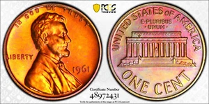 1961 1C PCGS PR66RB Lincoln Cent Penny Toned TrueView Beautiful Proof Toner RARE - Picture 1 of 1