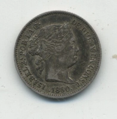 Spain - España Isabel II 1 Real 1860  Barcelona KM 607.1 VF+ - Image 1 of 2