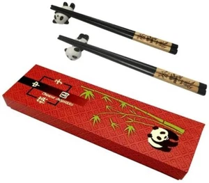 DMtse Cute Panda Chopsticks with Panda Holder Amazing Gift Reusable Natural Wood - Picture 1 of 2